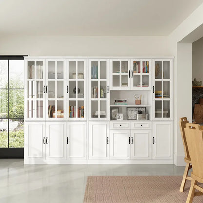 78.7 H Combo Buffet Sideboard White Curio Bookcase Cabinet Glass Door