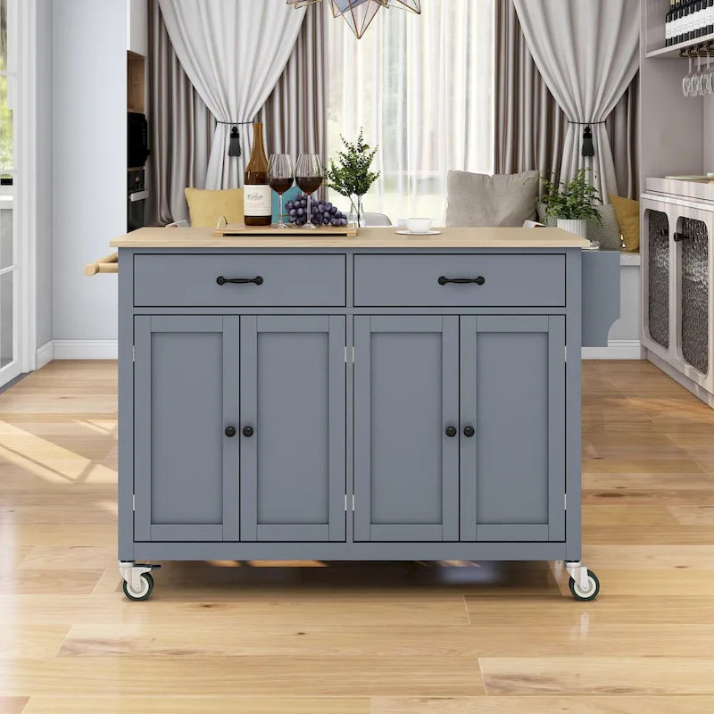 Kitchen Island Cart with Solid Wood Top