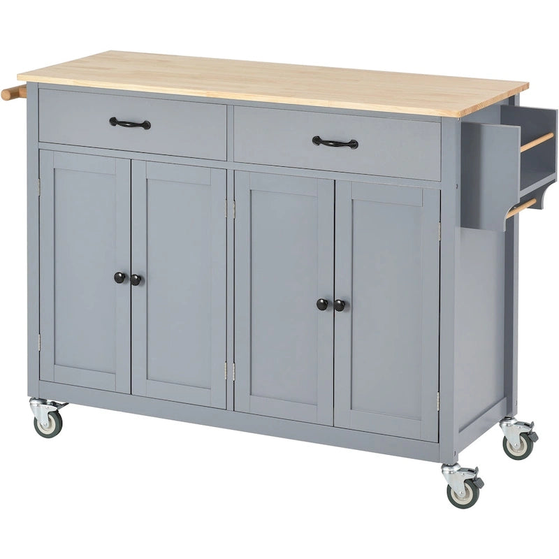 Kitchen Island Cart with Solid Wood Top
