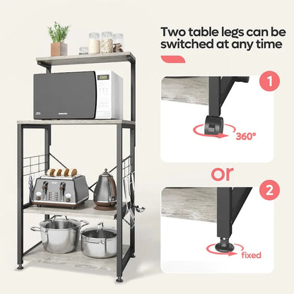 Kitchen Bakers Rack with Storage Shelves &USB Outlets, Microwave Oven Stand Kitchen Shelf Organizer