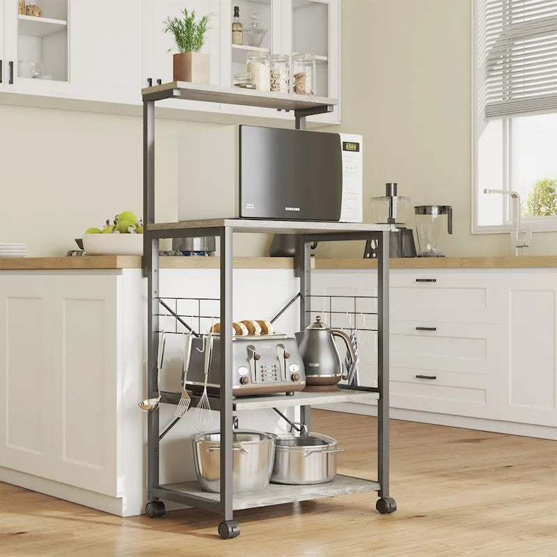Kitchen Bakers Rack with Storage Shelves &USB Outlets, Microwave Oven Stand Kitchen Shelf Organizer