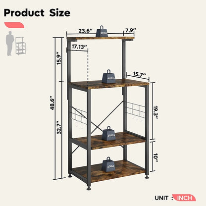 Kitchen Bakers Rack with Storage Shelves &USB Outlets, Microwave Oven Stand Kitchen Shelf Organizer