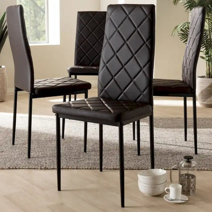 Grid-Tufted Faux Leather Dining Chairs - Black - Set of 4