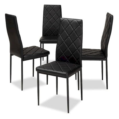 Grid-Tufted Faux Leather Dining Chairs - Black - Set of 4