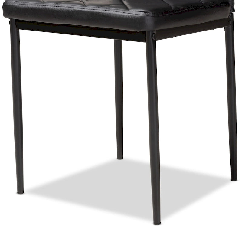 Grid-Tufted Faux Leather Dining Chairs - Black - Set of 4