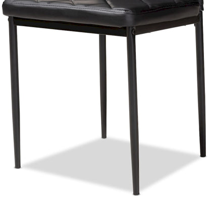 Grid-Tufted Faux Leather Dining Chairs - Black - Set of 4
