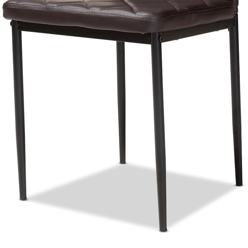 Grid-Tufted Faux Leather Dining Chairs - Black - Set of 4