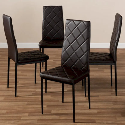 Grid-Tufted Faux Leather Dining Chairs - Black - Set of 4