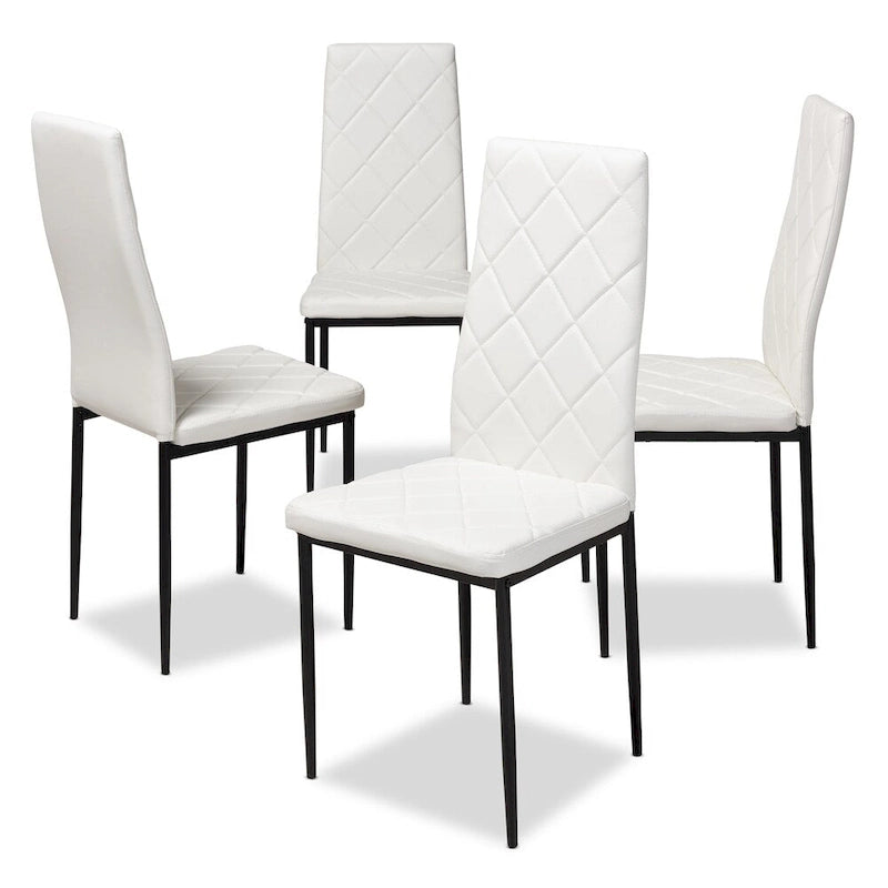 Grid-Tufted Faux Leather Dining Chairs - Black - Set of 4