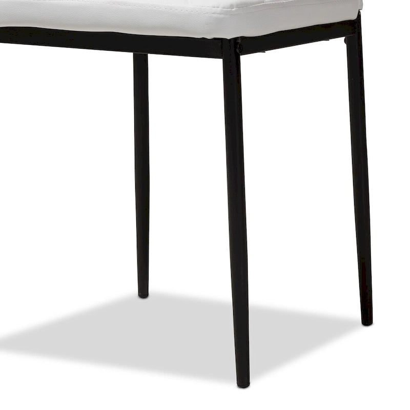 Grid-Tufted Faux Leather Dining Chairs - Black - Set of 4