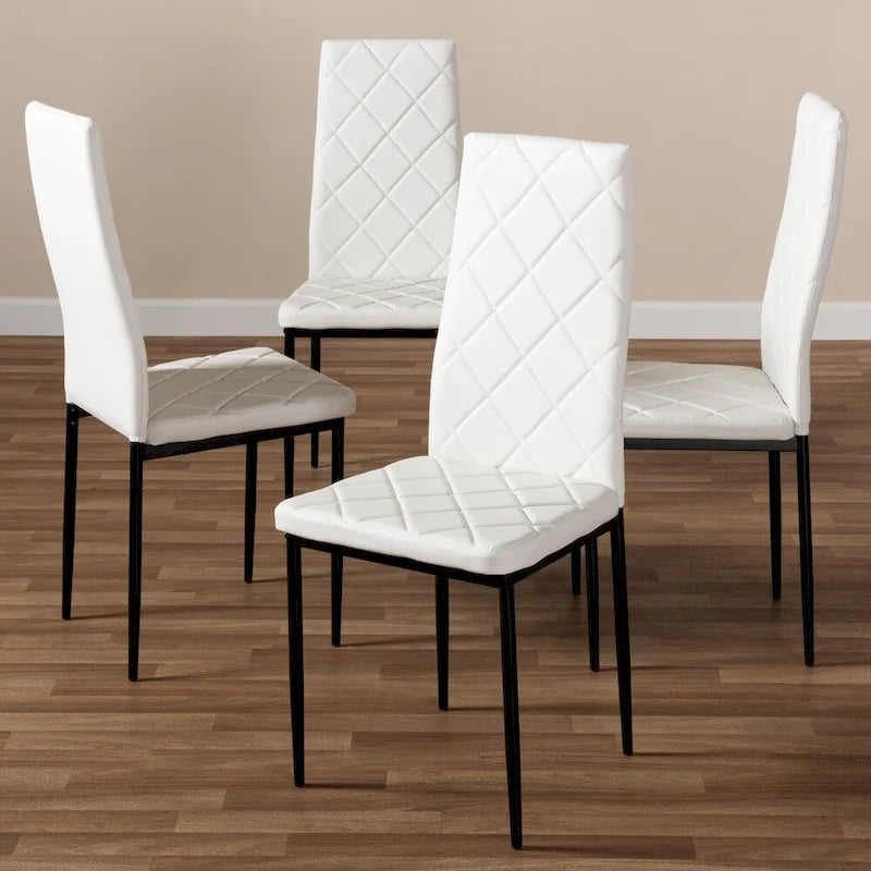 Grid-Tufted Faux Leather Dining Chairs - Black - Set of 4