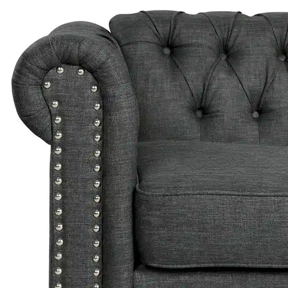 Morden Fort Button Tufted Upholstered Chesterfield Sofa Set Chair and Sofa,2 PCS for Living Room,Linen,Solid Wood Legs
