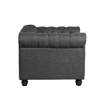 Morden Fort Button Tufted Upholstered Chesterfield Sofa Set Chair and Sofa,2 PCS for Living Room,Linen,Solid Wood Legs