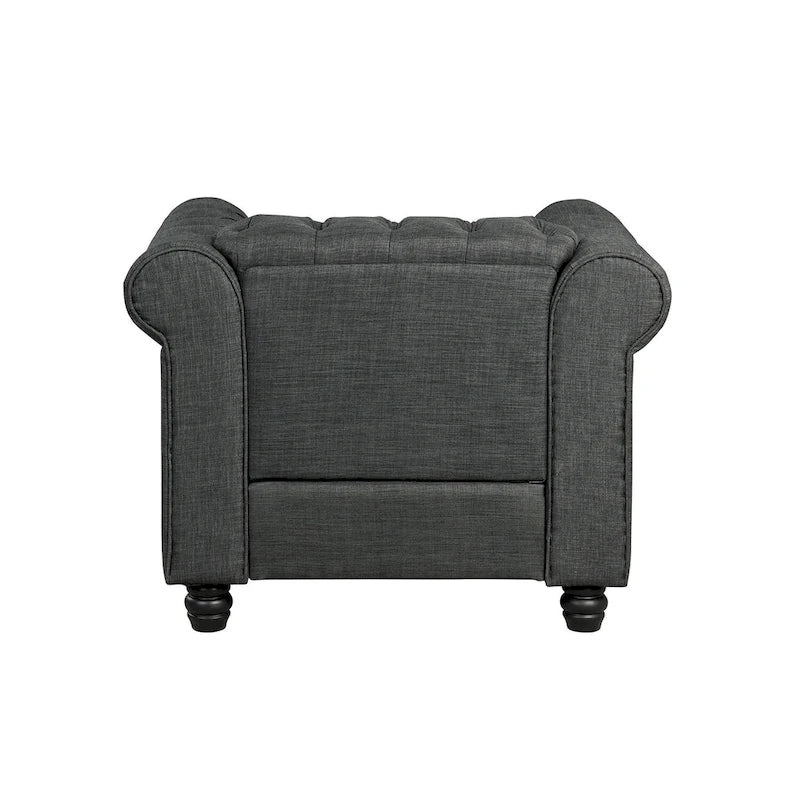 Morden Fort Button Tufted Upholstered Chesterfield Sofa Set Chair and Sofa,2 PCS for Living Room,Linen,Solid Wood Legs