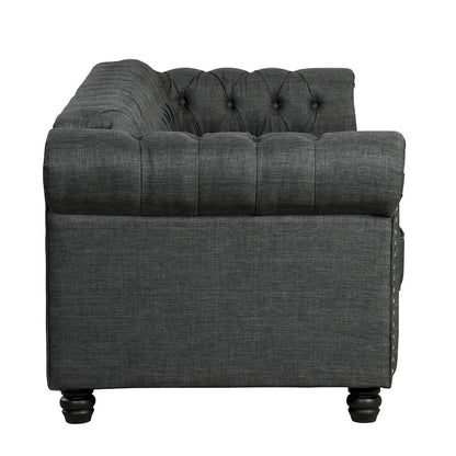 Morden Fort Button Tufted Upholstered Chesterfield Sofa Set Chair and Sofa,2 PCS for Living Room,Linen,Solid Wood Legs