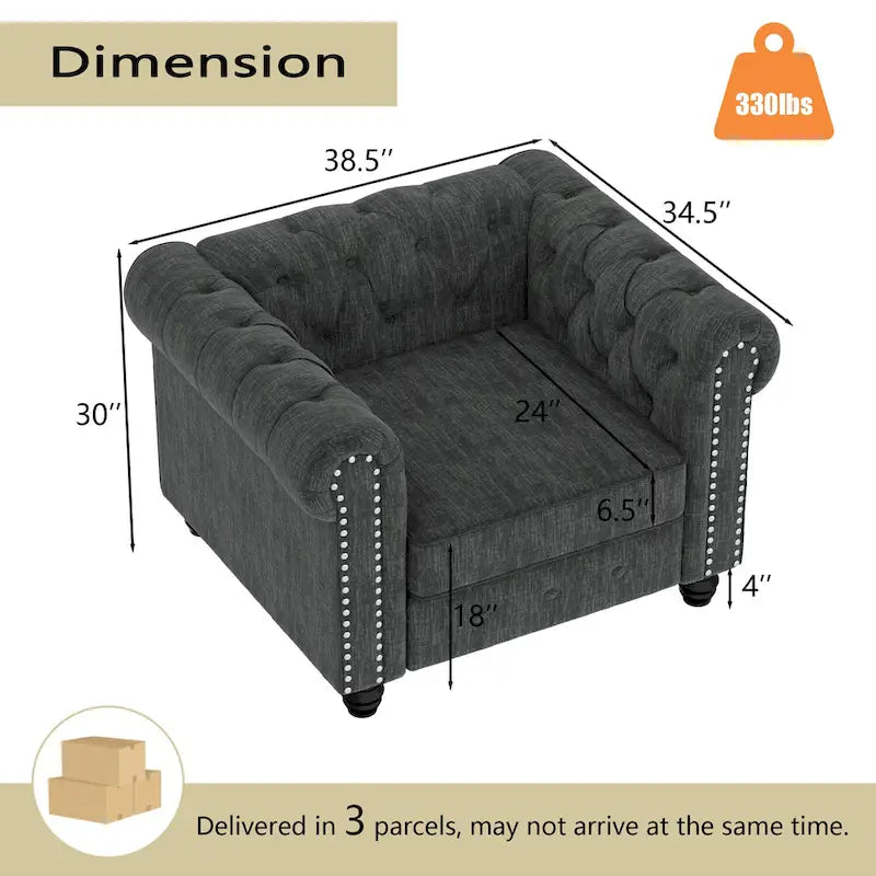 Morden Fort Button Tufted Upholstered Chesterfield Sofa Set Chair and Sofa,2 PCS for Living Room,Linen,Solid Wood Legs