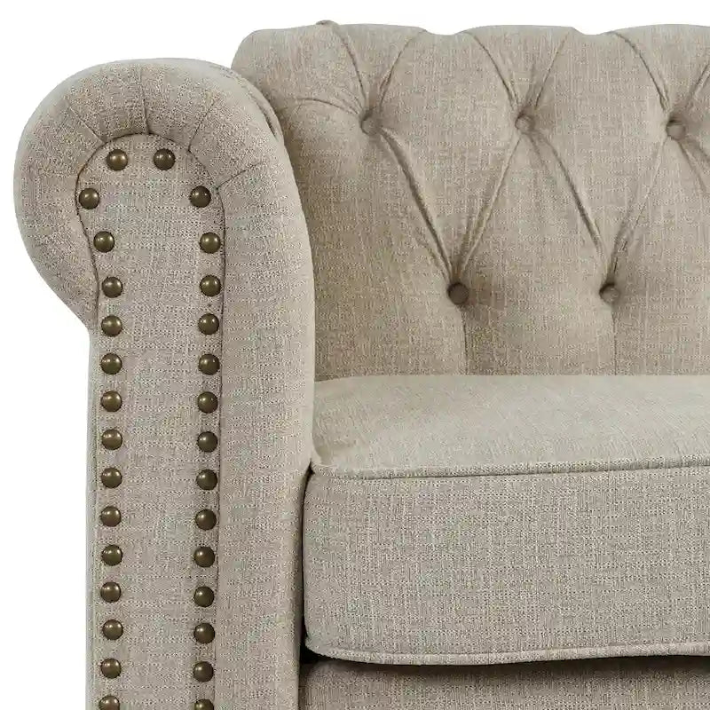 Morden Fort Button Tufted Upholstered Chesterfield Sofa Set Chair and Sofa,2 PCS for Living Room,Linen,Solid Wood Legs