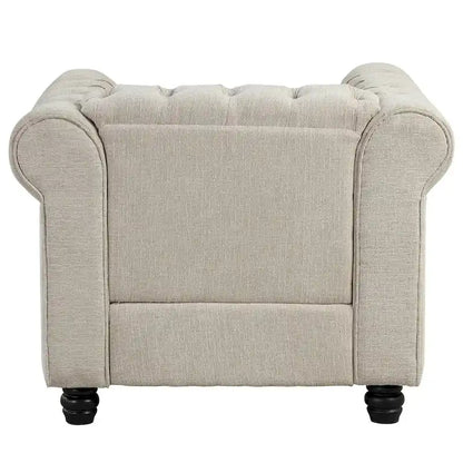 Morden Fort Button Tufted Upholstered Chesterfield Sofa Set Chair and Sofa,2 PCS for Living Room,Linen,Solid Wood Legs