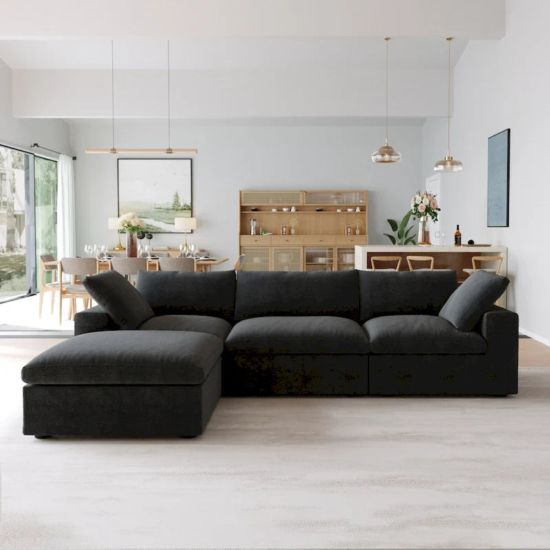 L-shape Linen Upholstered Sectional Sofa Couch