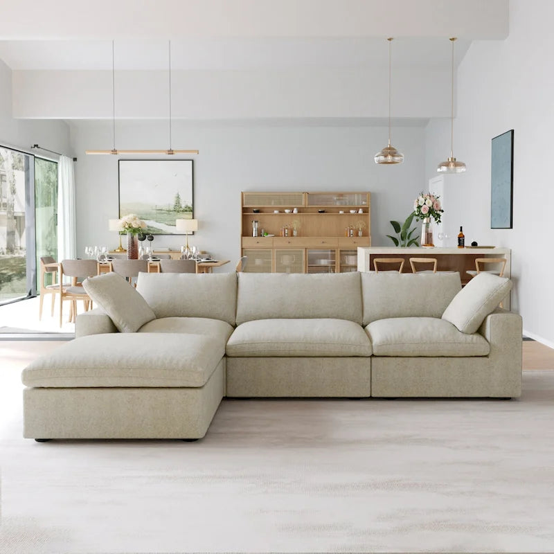 L-shape Linen Upholstered Sectional Sofa Couch