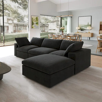 L-shape Linen Upholstered Sectional Sofa Couch