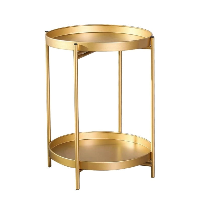 Adeco Side Table 2-Tier Metal Round End Table with Removable Tray - 17.5  (D)x 17.5  (W)x 20.7  (H)