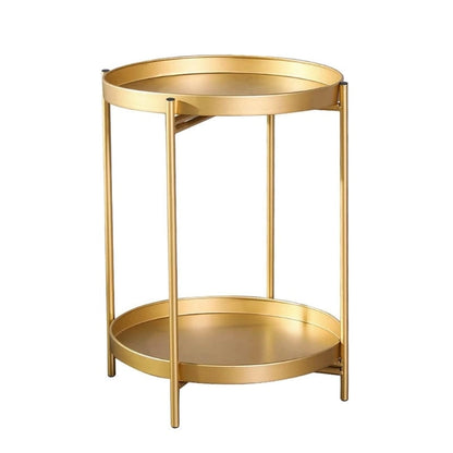 Adeco Side Table 2-Tier Metal Round End Table with Removable Tray - 17.5  (D)x 17.5  (W)x 20.7  (H)
