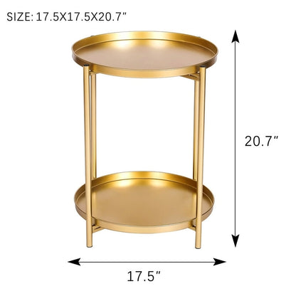 Adeco Side Table 2-Tier Metal Round End Table with Removable Tray - 17.5  (D)x 17.5  (W)x 20.7  (H)