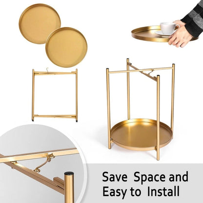 Adeco Side Table 2-Tier Metal Round End Table with Removable Tray - 17.5  (D)x 17.5  (W)x 20.7  (H)