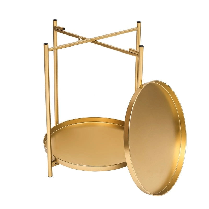 Adeco Side Table 2-Tier Metal Round End Table with Removable Tray - 17.5  (D)x 17.5  (W)x 20.7  (H)