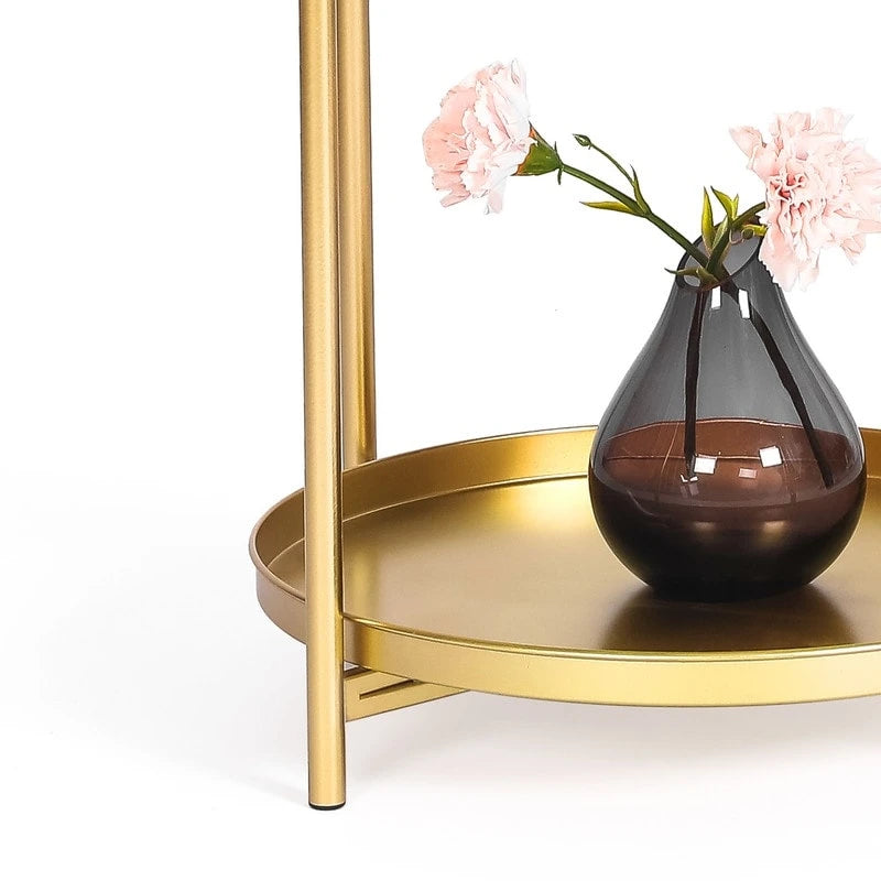 Adeco Side Table 2-Tier Metal Round End Table with Removable Tray - 17.5  (D)x 17.5  (W)x 20.7  (H)