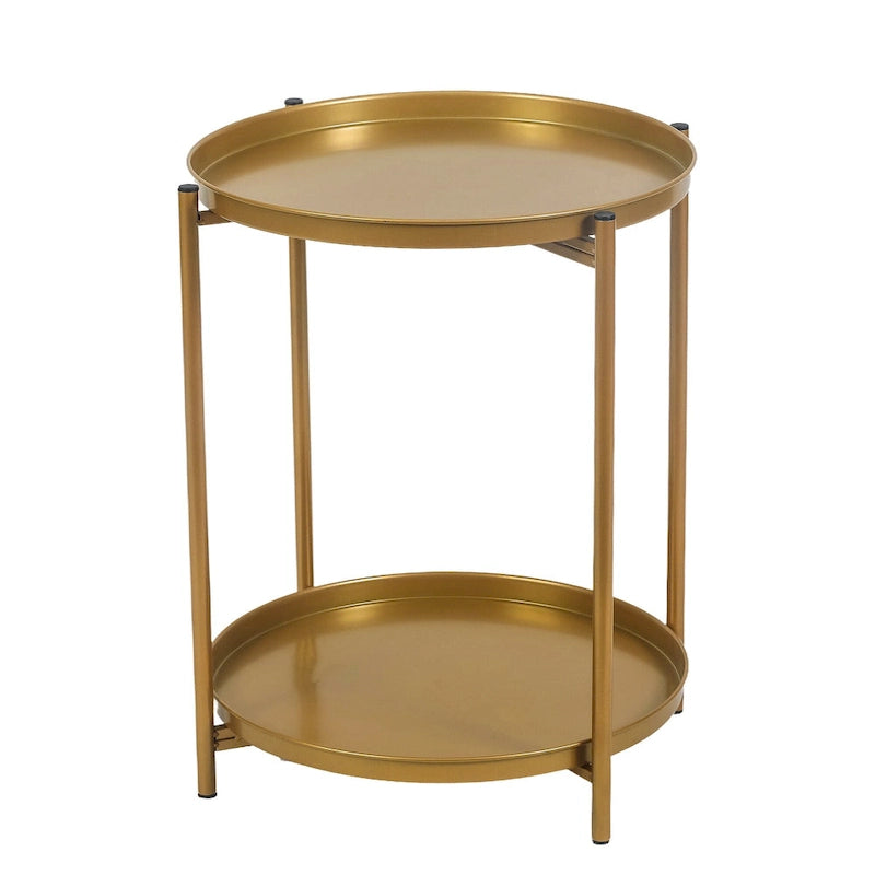 Adeco Side Table 2-Tier Metal Round End Table with Removable Tray - 17.5  (D)x 17.5  (W)x 20.7  (H)