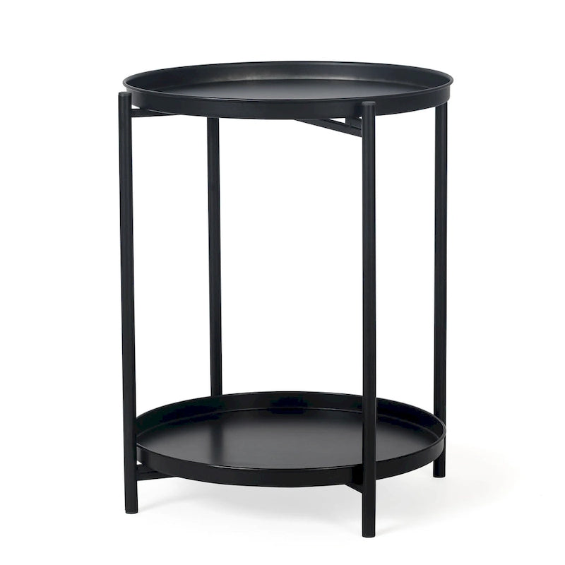 Adeco Side Table 2-Tier Metal Round End Table with Removable Tray - 17.5  (D)x 17.5  (W)x 20.7  (H)