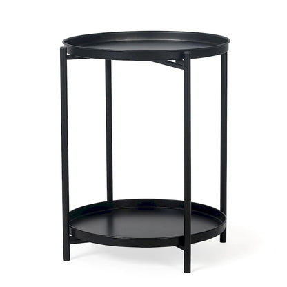 Adeco Side Table 2-Tier Metal Round End Table with Removable Tray - 17.5  (D)x 17.5  (W)x 20.7  (H)