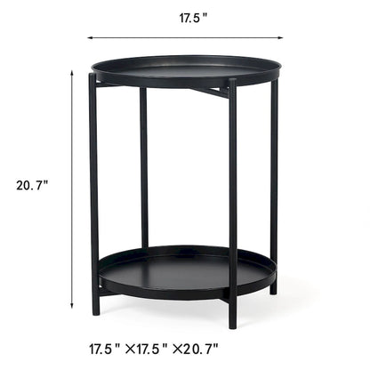 Adeco Side Table 2-Tier Metal Round End Table with Removable Tray - 17.5  (D)x 17.5  (W)x 20.7  (H)