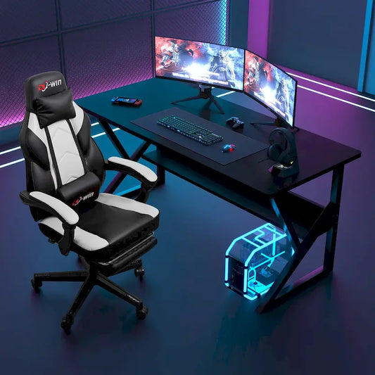 Futzca Gaming Chair PU Leather Office Chair with Headrest, Footrest & Massage Lumbar Support