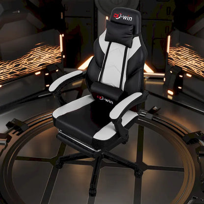 Futzca Gaming Chair PU Leather Office Chair with Headrest, Footrest & Massage Lumbar Support