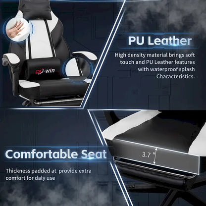 Futzca Gaming Chair PU Leather Office Chair with Headrest, Footrest & Massage Lumbar Support