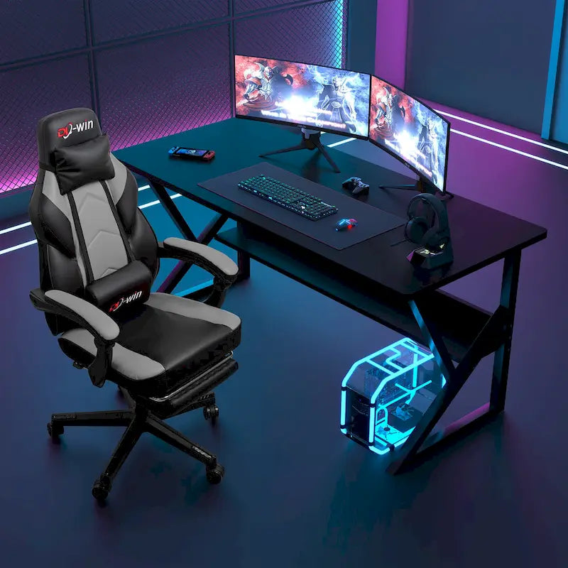 Futzca Gaming Chair PU Leather Office Chair with Headrest, Footrest & Massage Lumbar Support