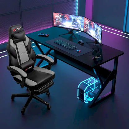 Futzca Gaming Chair PU Leather Office Chair with Headrest, Footrest & Massage Lumbar Support