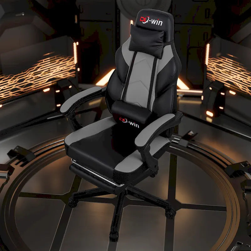 Futzca Gaming Chair PU Leather Office Chair with Headrest, Footrest & Massage Lumbar Support