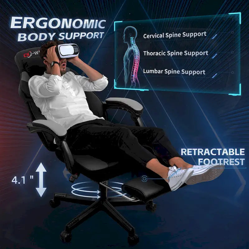 Futzca Gaming Chair PU Leather Office Chair with Headrest, Footrest & Massage Lumbar Support