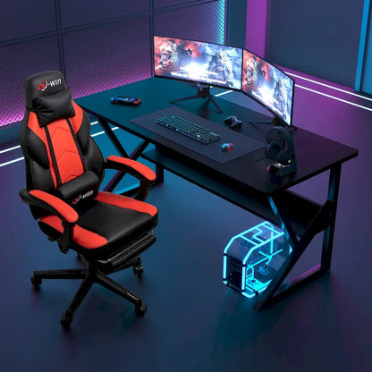 Futzca Gaming Chair PU Leather Office Chair with Headrest, Footrest & Massage Lumbar Support