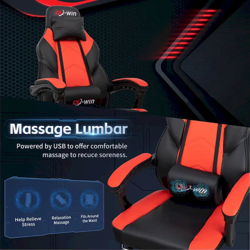 Futzca Gaming Chair PU Leather Office Chair with Headrest, Footrest & Massage Lumbar Support