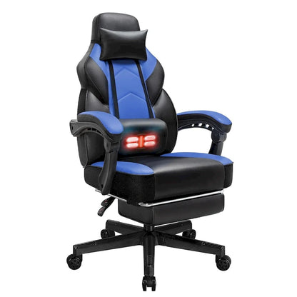Futzca Gaming Chair PU Leather Office Chair with Headrest, Footrest & Massage Lumbar Support