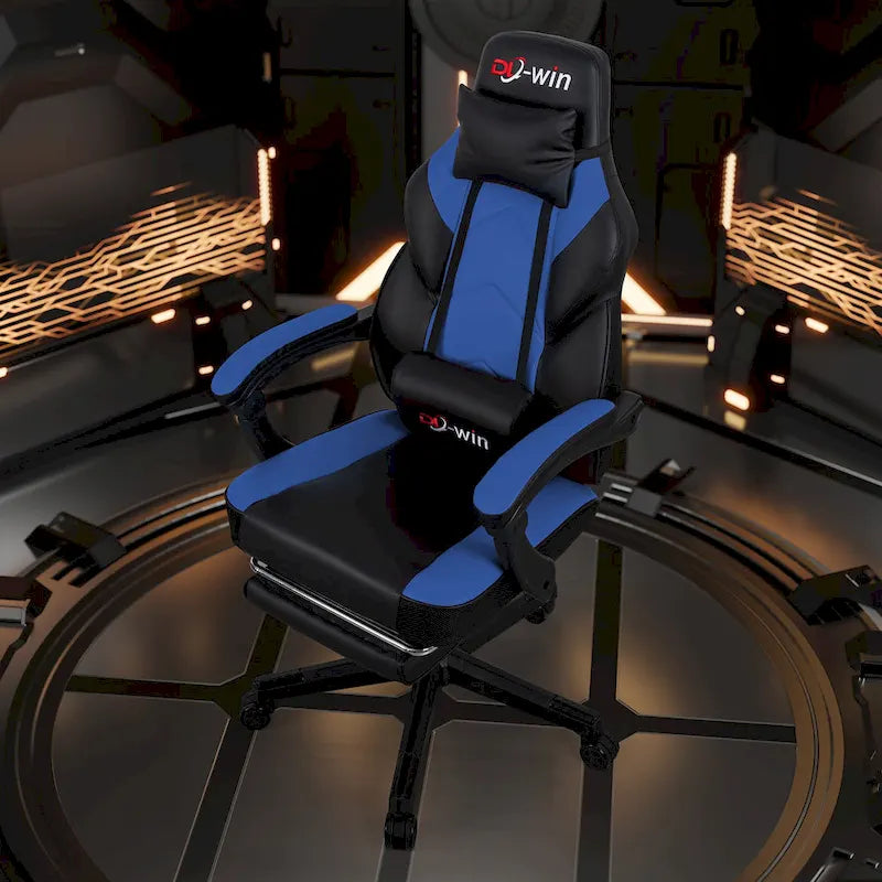 Futzca Gaming Chair PU Leather Office Chair with Headrest, Footrest & Massage Lumbar Support