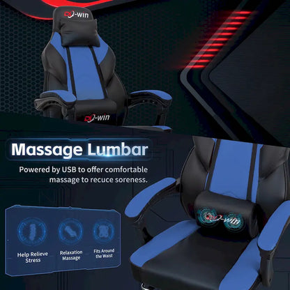 Futzca Gaming Chair PU Leather Office Chair with Headrest, Footrest & Massage Lumbar Support