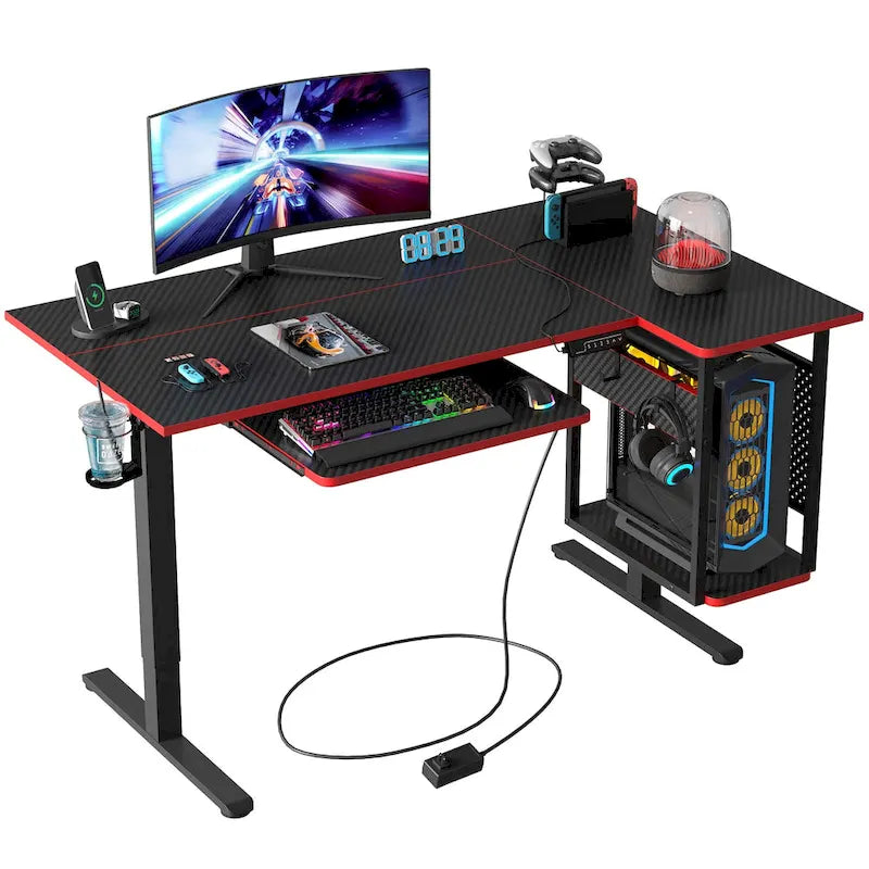 57 inch Electric Standing Desk Adjustable Height L Shaped Desk with Keyboard Tray and Host Shelf