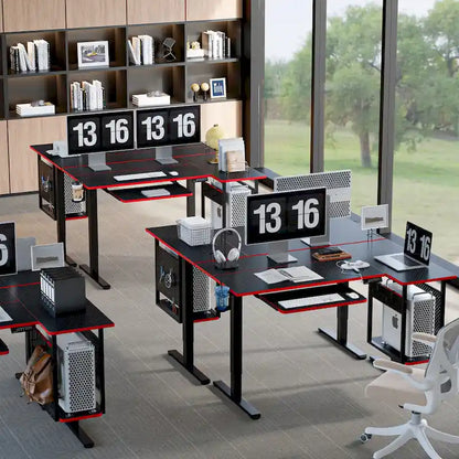 57 inch Electric Standing Desk Adjustable Height L Shaped Desk with Keyboard Tray and Host Shelf