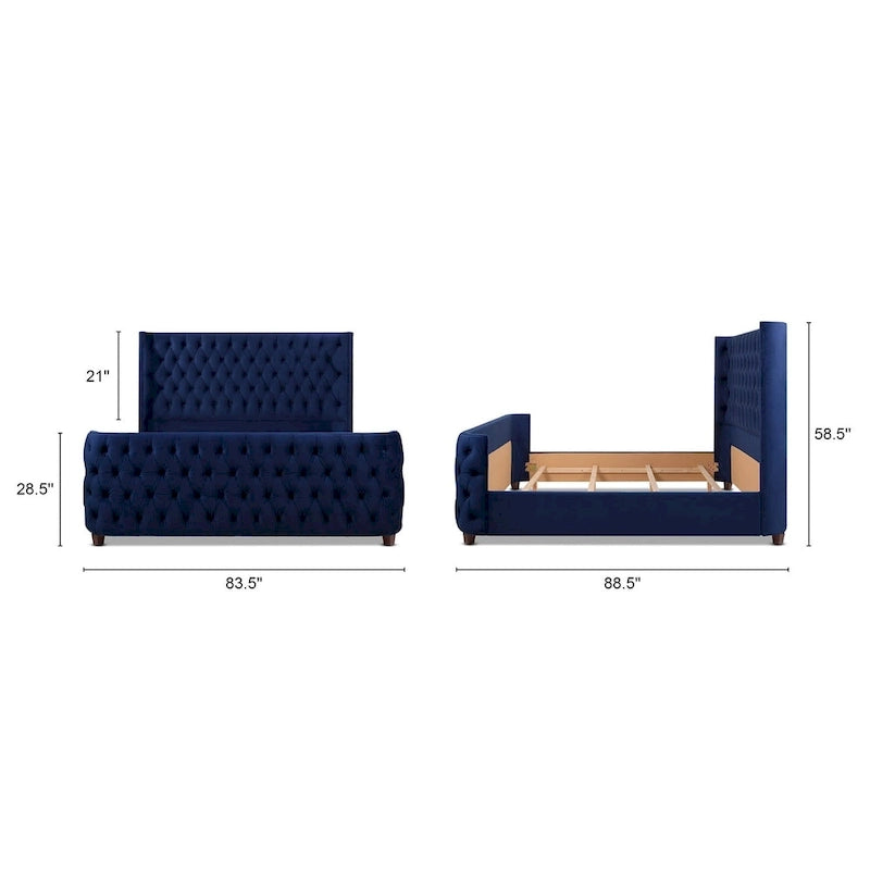 Chateau Velvet Upholstered Tufted Sheltered Panel Bed Set